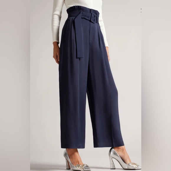 Ted Baker Navy Blue Kendyl Wide Leg Trousers Size 0 - Picture 2 of 6